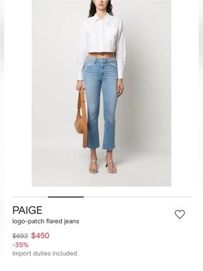 $690 PAIGE logo-patch flared jeans size 30.
